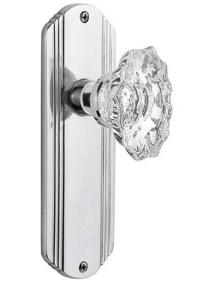Streamline Deco Door Set with Chateau Crystal Glass Knobs in Polished Chrome.